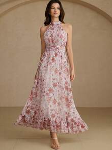 Aveloria Rosie 新款碎花雪纺无袖褶裥露背吊带长裙，甜美度假风，春夏款 - 彩色 - 查看 5