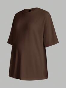 Modmama Casual Loose Fit Long Maternity T-Shirt, Multi-Color Round Neck - Coffee Brown - View 8