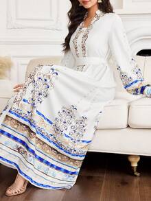 Yasmyna Đầm dài tay in họa tiết thanh lịch kiểu Ả Rập dành cho nữ. - trắng - Xem 7