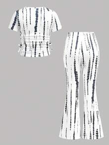 SHEIN Bộ 2 áo thun in hình cho bé gái tuổi teen, trang phục thường ngày năng động, phù hợp cho đi chơi, chụp ảnh, dự tiệc. - trắng - Xem 2