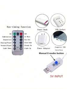 1 pieza Luces de cortina de ventana, 300 luces LED de hadas con control remoto, 8 modos alimentadas por USB, decoración de cortina de ventana, fiesta, Navidad, interior y exterior, Halloween (300 LED - Luz de colores) - Multicolor - Ver 6