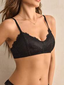 Charlaine French Style Sexy Lace Bra For Women - Black - View 6