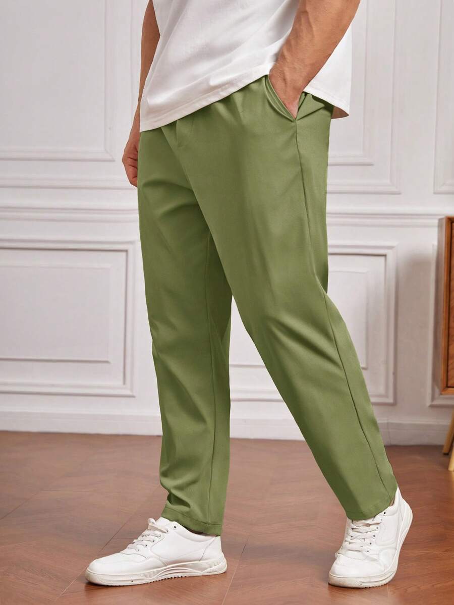 EASEVO Pantalones casuales de talla grande para hombres, de unicolor, con cordón en la cintura, bolsillos en diagonal y ajuste delgado para uso diario y viajes - Verde - Ver 1