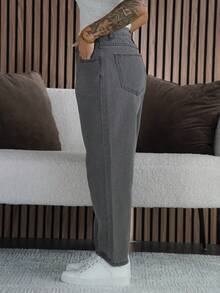 SAYEHFBABY 女士休闲通勤水洗锥形牛仔裤 - 深灰色 - 查看 4