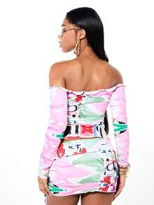 SUMWON WOMEN Áo corset tay dài trễ vai in họa tiết tạp chí với chi tiết dây buộc phía trước và điểm nhấn thời trang. Một món đồ tạo nên phong cách riêng biệt. - Nhiều màu - Xem 2