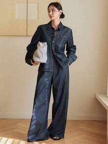 Dazy-Less Women's Casual Commuter Shirt & Jeans Set - Blue - View 4