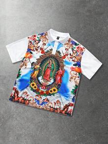 ROMWE MEN Prep Men's Street Graphic Print Polo Shirt, Suitable For Everyday Wear, Spring/Summer - White - View 1