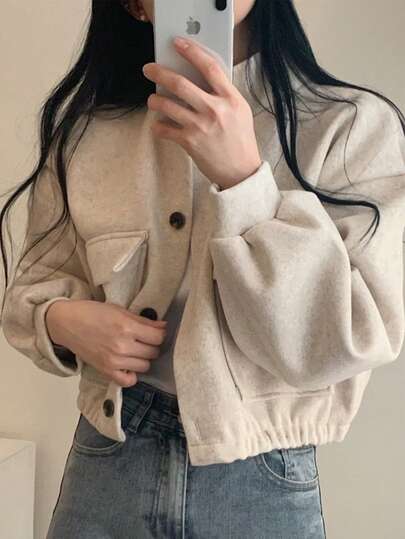 Chaqueta corta informal de cuello alto para mujer,Abrigo de mujer con cuello alto y bolsillos,Chaqueta oversize a la moda,adecuada para practicar deporte y para el uso diario informal, viajes, aeropuerto