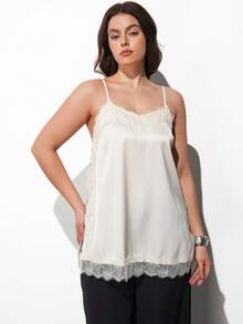 Maija Áo nữ cỡ lớn màu trắng ngà, chất liệu satin twill, viền ren mềm mại, dây đeo mảnh, thiết kế xẻ tà bên hông, đa năng, thanh lịch, sang trọng, phù hợp cho du lịch biển, hiện đại, thành thị, công sở, giản dị, cổ điển, chất liệu cao cấp, áo nữ dự tiệc, váy đi biển, trang phục mùa hè, trang phục đi chơi, trang phục tốt nghiệp, áo sơ mi thường ngày, áo lụa cho nữ, áo hai dây, áo hai dây có ren, áo nữ mùa hè, áo ren xinh xắn. - Màu be - Xem 5