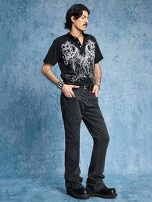 ROMWE MEN Men's Metal Rivet Layered Denim Jeans - Brown - View 8