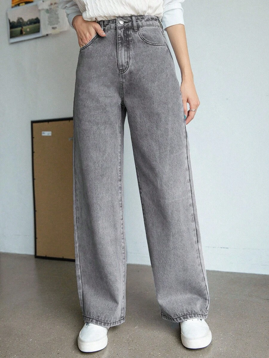 DAZY High Waisted Wide Leg Jeans - Grey - View 1