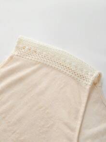 Breezaya Fashionable Hollow Out Knit Short Sleeve T-Shirt, Loose & Slimming V-Neck Casual Top - Apricot - View 4