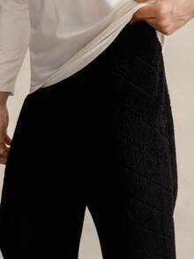 EverLounge Vintage britischer Stil bequeme Lässig Homewear Plüsch-Textur doppelseitiger Fleece Rautenmuster Hose, geeignet als Oberbekleidung, Herren - Schwarz - Übersicht 5