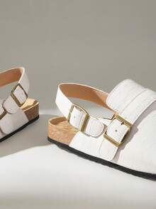 Solecia Women's New Slip-On Half-Covered Slippers With PU Leather Stone Texture, Back Strap Design, Flat Sole, Comfortable And Versatile, Suitable For Commuting, Going Out, Shopping, And Traveling - milky white - View 5