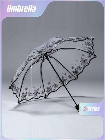 1pc Floral Pattern Clear Umbrella For School,Office,Household,Travel, Back To School Supplies