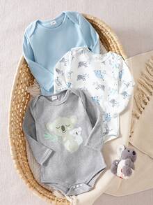 3 Pack Baby Boy Clothes Infant Toddler Boy Outfit Sets Casual Cute Koala Sloth Graphic Printed Long Sleeve Round Neck Soft Thick Bodysuit Jumpsuit Romper One Piece Suit For Spring Autumn Vacation Travel Essentials - Multicolor - View 10