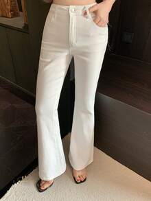 DAZY 女士休闲喇叭牛仔裤，街头风，适合夏季、春季和秋季穿着 - 白色 - 查看 6