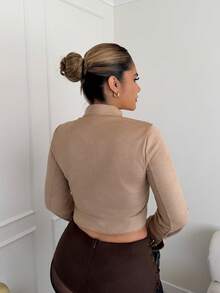 Maria Perezxox Women's Warm Thick Metal Button Decorated Cargo Green Short Jacket, Suitable For Autumn/Winter Fall Cloth For Women - Apricot - View 2
