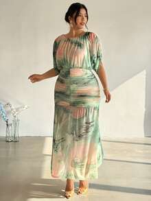Firerie Vestido de manga larga con estampado abstracto verde para mujer de talla grande, elegante, minimalista, romántico, para el Día de San Patricio, vacaciones, fiestas y uso diario, primavera/verano - Multicolor - Ver 4