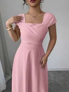 Modelyn Women's Square Neck Wrap Elegant Dress, Spring/Summer - Pink - View 8