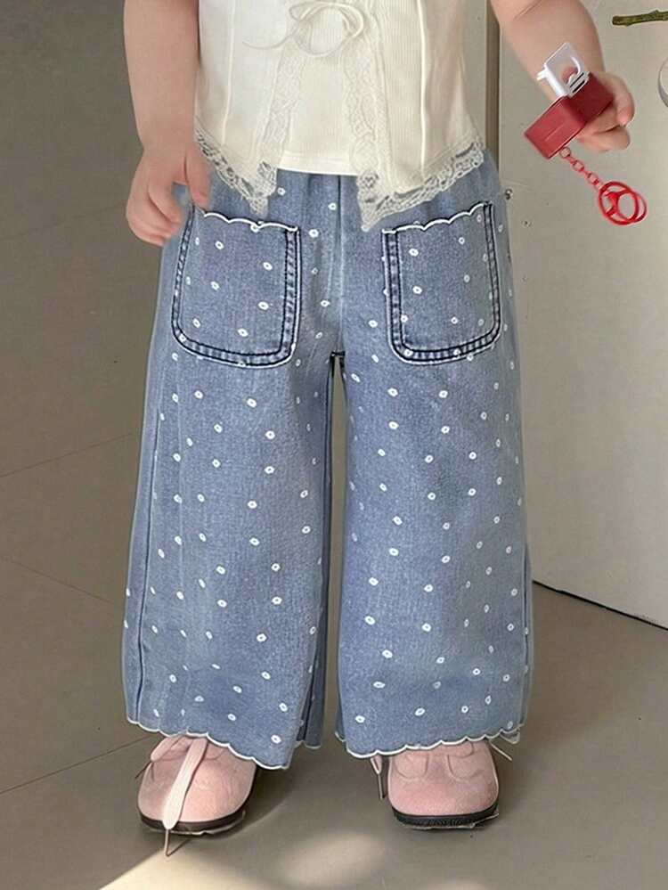 Toddler Girls' Polka Dot Casual Loose Denim, Spring/Summer