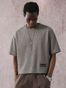 STYNVO 男士休闲时尚街头风日常通勤字母印花宽松T恤，夏季 - 灰色 - 查看 7