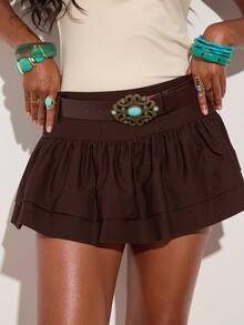 SHEIN BAE Women's Western Style Casual Belted Skirt Brown Skirt Skort Shorts Skirt Women's Skirt Hippie Skirt,Vacation Women,Summer,Beach For Woman, Brown Skirt - Brown - View 7
