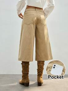 Maija Women's Khaki Jeans Bermuda Shorts Low-Rise Wide-Leg Pants Summer Casual Outfits In Y2K Style - Khaki - View 2