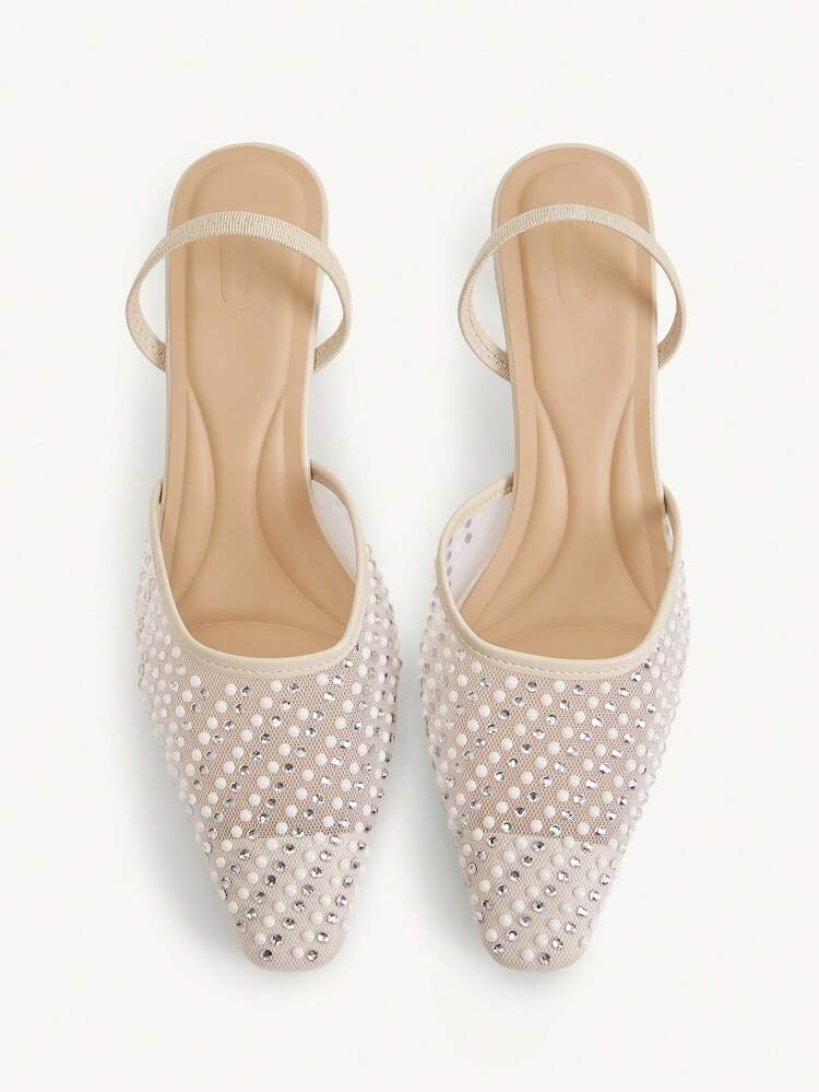 CUCCOO CHICEST Women's New Square Toe Mid-Heel Mesh & Rhinestone Elegant Party Ankle Strap Pumps Wedding Shoes Summer Shoes Bride Shoes