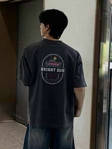 DAZY Men's Grey Letter Print Crew Neck T-Shirt, Summer - Grey - View 3