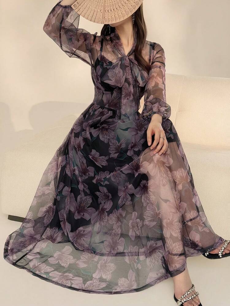 Women's Floral Print Romantic Long Dress Sundress