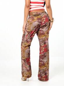 SUMWON WOMEN 女士高腰喇叭抽象图案镂空腰部细节印花牛仔裤复古时尚喇叭裤 - 彩色 - 查看 2