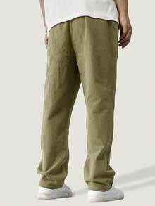 Manfinity Homme 男士宽松纯色抽绳腰直筒裤 - 軍綠色 - 查看 2