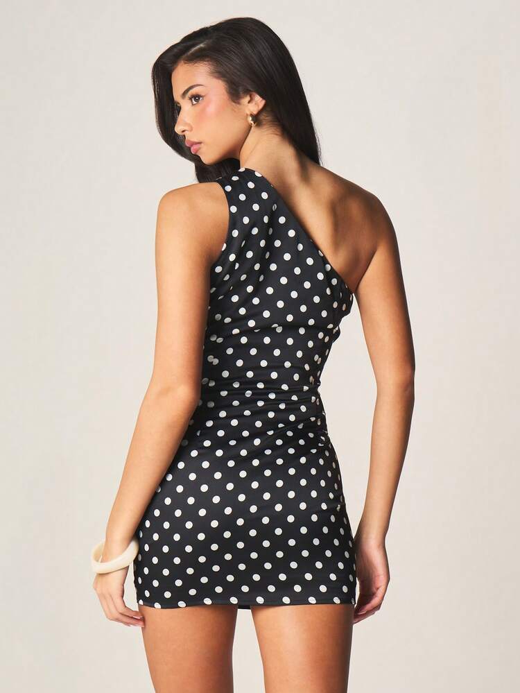 MISSGUIDED Polka Dot One Shoulder Bodycon Mini Dress