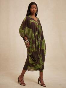 NYA SZN 女士V领撞色休闲沙滩罩衫连衣裙 - 彩色 - 查看 1