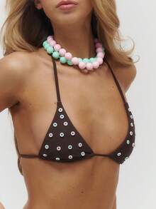Musera Resort Áo bikini tam giác có cúc cài, thích hợp mặc mùa hè, đi biển, nghỉ mát, hàng ngày, gợi cảm, dễ thương, du lịch. - Màu nâu Sô-cô-la - Xem 6