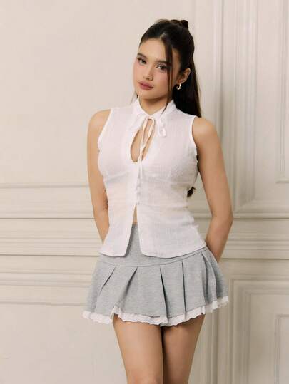 Criza Taa 女式梭织纽扣衬衫，带提花设计和抽绳