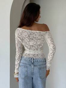 Aloruh 女士性感不对称露肩白色连体衣 - 白色 - 查看 2