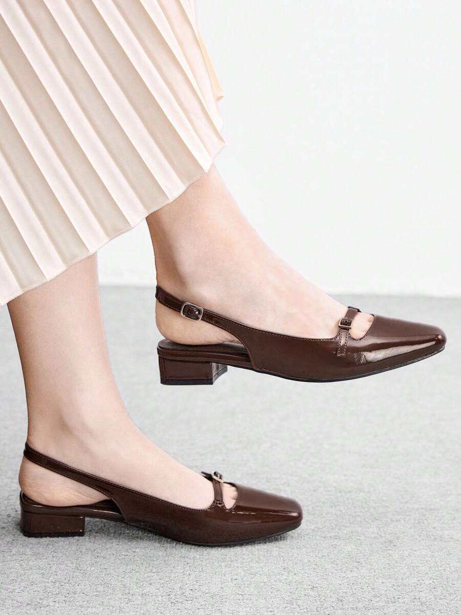 CUCCOO BIZCHIC 法式优雅镂空约会凉鞋 女士新款复古低帮通勤中跟粗跟高跟鞋 - 深棕色 - 查看 1