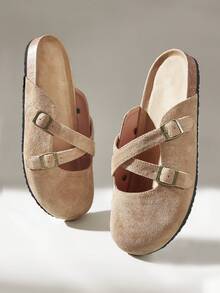 Solecia Women's Buckle Design Casual Versatile Flat Shoes - Beige - View 1