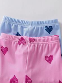 4pcs Baby Girls Cute Heart Pattern Short Sleeve Pajama Set With Frill Trim At Cuffs, Hem And Leg Openings - Multicolor - View 5