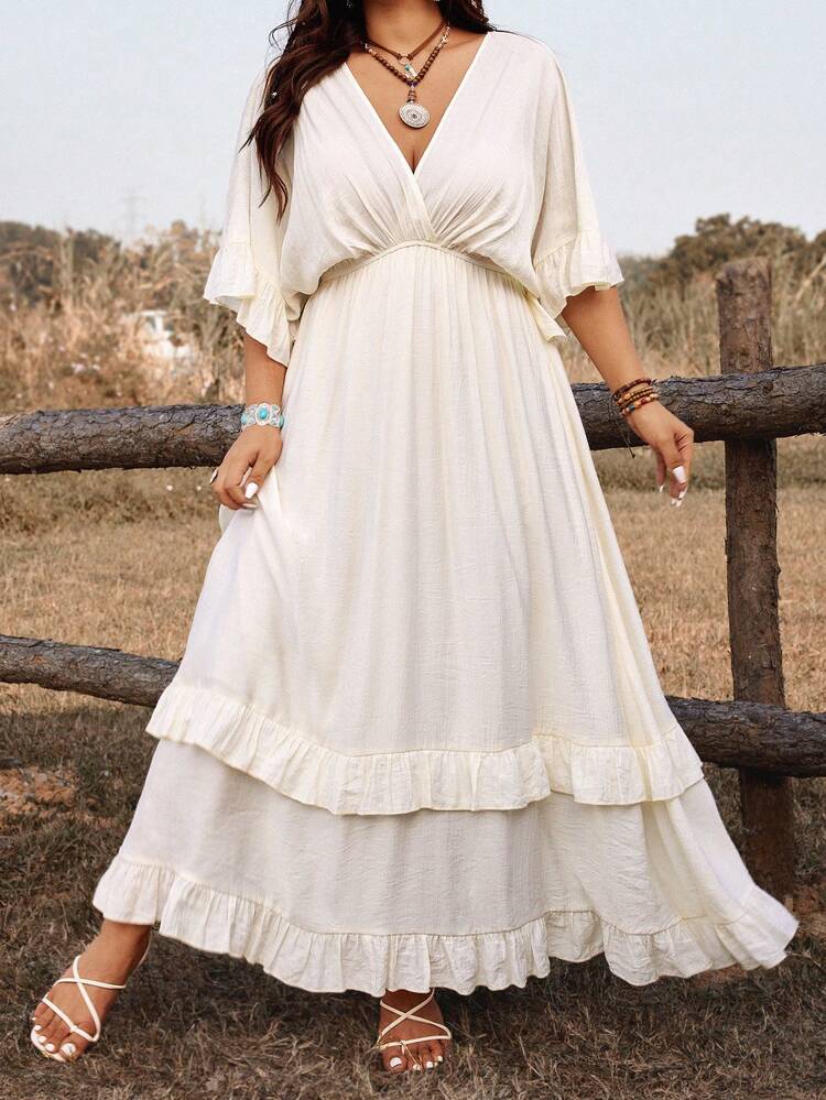 chiffon boho chic dresses Gorgeous Chiffon Boho Wedding Dress,V Neck Bridal Gown with Appliques US16 / Black