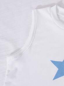 SHEIN ChillGRL 2 pièces/set Débardeur à cordon de serrage avec imprimé étoile pour adolescentes, assorti avec un pantalon cargo à poches blocs de couleurs à la taille. Style de rue décontracté, printemps/été - Bleu ciel - Voir 8