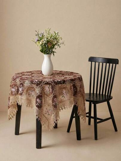 Cirelle 酒红色梅花蕾丝桌布，水溶性刺绣，透明涤纶材质，圆形/方形餐桌/咖啡桌/茶几适用，家居厨房装饰，婚礼/订婚派对/乔迁礼物/节日庆典/正式晚宴/浪漫氛围营造