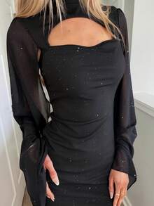 Sydney Algeri 女士立领斗篷闪亮俱乐部派对迷你连衣裙 - 黑色 - 查看 6