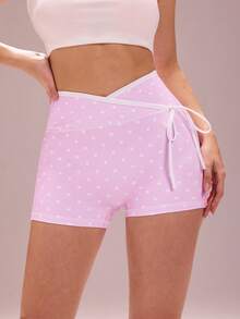 Sovereign Charm 女士波点印花运动短裤，性感运动短裤，适合跑步、健身、瑜伽、户外活动 - 粉色 - 查看 5