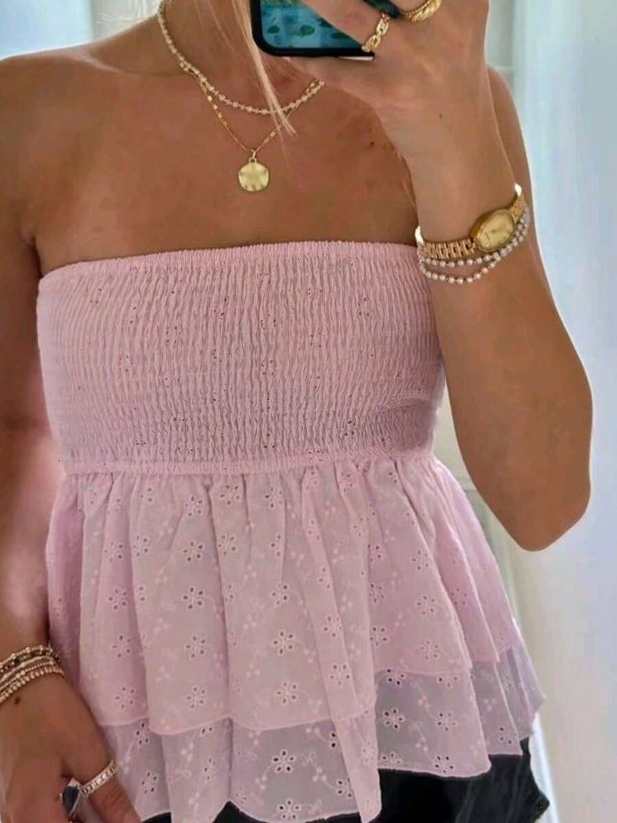 Women's Casual Vacation Beach Pink Bandeau Top, Spring/Summer Boho - Pink - View 1