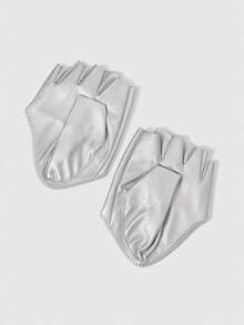 ROMWE Grunge Punk 1 Pair Fashion Silver Fingerless PU Leather Gloves - Silver - View 2