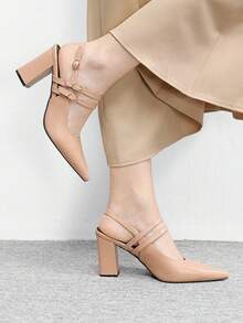 CUCCOO BIZCHIC Women's Fashion Buckle Thick Heel High Heel Shoes - Apricot - View 5