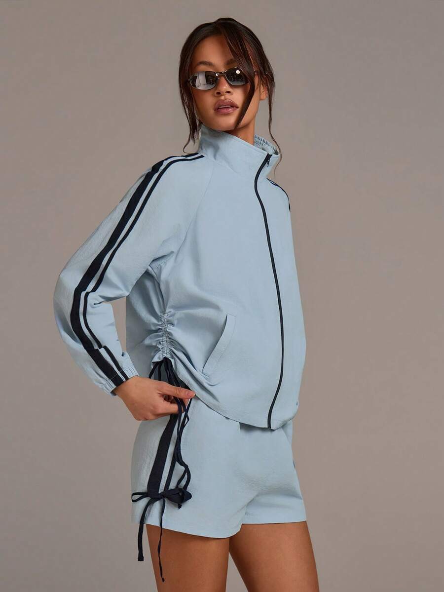 Athîral Women's Side Stripe Raglan Sleeve Casual Sports Jacket - Blue - View 1